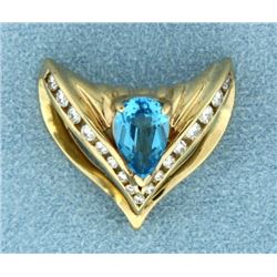 Blue Topaz and 1/2 ct TW Diamond Slide for Omega or Chain