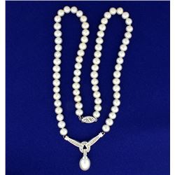 Natural Akoya Pearl and Diamond Necklace