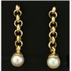 Image 1 : Cable Link Dangle Pearl Earrings in 14k Gold