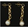 Image 2 : Cable Link Dangle Pearl Earrings in 14k Gold