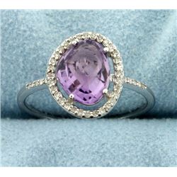 Diamond and Amethyst Halo Style Ring in 14k White Gold