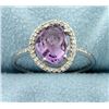 Image 1 : Diamond and Amethyst Halo Style Ring in 14k White Gold