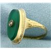 Image 2 : Vintage Mine Cut Diamond and Green Crystal Ring