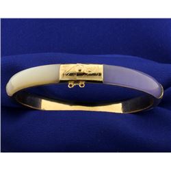 Lavender and White Jade Bangle Bracelet in 14k Gold