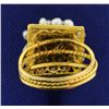 Image 4 : Vintage Pyramid Pearl Ring in 18k Gold