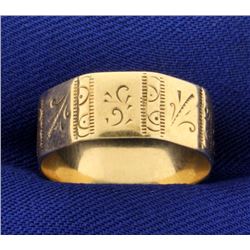 Vintage Hand Etched Unique Band Ring in 14k Rose Gold
