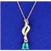 Image 1 : Lab Emerald and Diamond Pendant with Chain