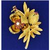 Image 1 : Antique Diamond and Ruby Flower Brooch Pin