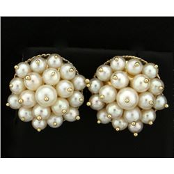 Akoya Natural Pearl Cluster Earrings in 14k Gold