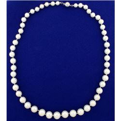 Vintage Graduated Natural Akoya Pearl Necklace with 18k White Gold Clasp