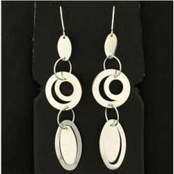 14k White Gold Circle Dangle Earrings