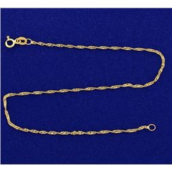 9 1/2 Inch Italian Made Rope Style Anklet in 14k Gold
