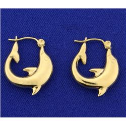 Yellow Gold Dolphin Hoop Earrings