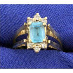 Reversible Diamond and Blue Topaz Ring in 14k Gold