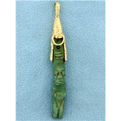 Vintage Jade Asian Religious Figure Pendant in 14k Gold