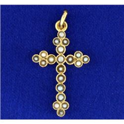 Seed Pearl Cross Pendant in Yellow Gold