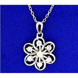 Diamond and Sterling Silver Flower Pendant