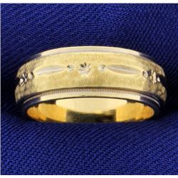 14k Yellow Gold Wedding Band Ring With Beaded Edge and Unique Design