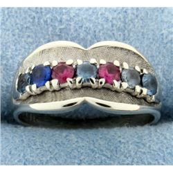 Ruby, Sapphire, Aquamarine, and Blue Topaz Ring in 14k White Gold