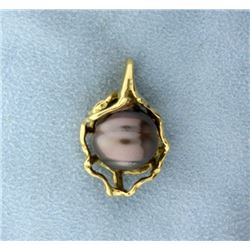 18K Yellow Gold Silver Pearl Pendant