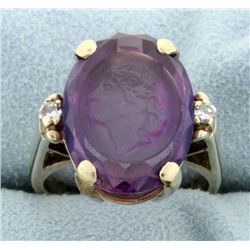 Amethyst Cameo and Diamond Signet Ring