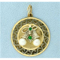 Emerald & Pearls Bells Christmas Holiday Pendant