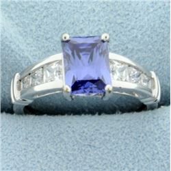 Synthetic Tanzanite and CZ Ring in 14k white gold