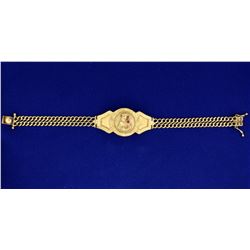 8 Inch Gold Virgin Mary Bracelet With Ruby