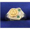 Image 1 : Vintage Illinois Bell Diamond and Emerald Ring