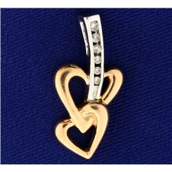 Rose and White Gold Diamond Hearts Pendant