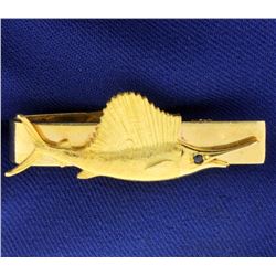 Sailfish Tie Clip with Sapphire