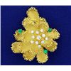 Image 1 : 18k Gold Diamond and Emerald Custom Designed Designer Flower Pin