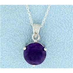 Round Amethyst Pendant with Chain