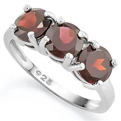 Garnet Three Stone Ring in Sterling Silver