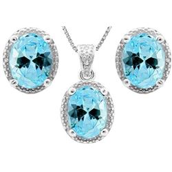 Sky Blue Topaz 7CTW Halo Style Earrings and Pendant SET in Sterling Silver