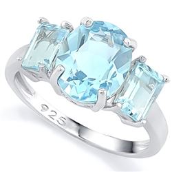 Sky Blue Topaz 6CTW 3 Stone Ring in Sterling Silver