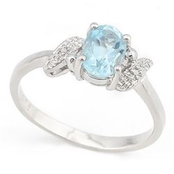 Oval 1.1CT Sky Blue Topaz and Diamond Ring in Sterling Silver