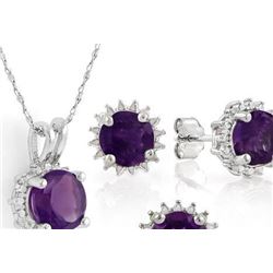 Starburst Amethyst Earrings and Pendant SET in Sterling Silver