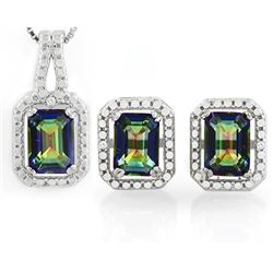 3CTW Ocean Mystic Topaz and Diamond Earring and Pendant SET in Sterling Silver