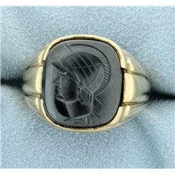 Carved Hematite Gladiator Signet Ring