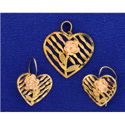 Vintage Heart Flower Pendant and Earring Set