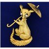 Image 1 : Cat or Lemur Monkey Holding a Parasol Umbrella Diamond Pin or Brooch