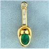 Image 1 : Emerald and Diamond Pendant or Slide in 14k Gold
