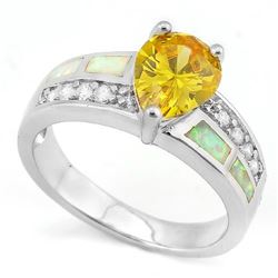 Pear Cut 3ct Lab Yellow Sapphire Ring with Fire Opal in Sterling Silver