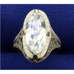 Filigree Antique Style CZ Ring in 14k White Gold