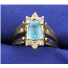 Image 1 : Reversible Diamond and Blue Topaz Ring in 14k Gold