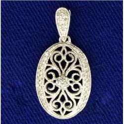 Diamond and Filigree 14k White Gold Diamond Pendant