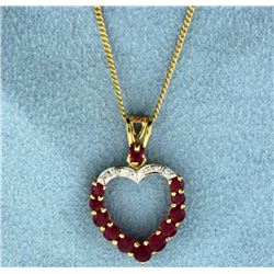 Ruby and Diamond Heart Pendant on 14k Gold Chain