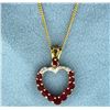 Image 1 : Ruby and Diamond Heart Pendant on 14k Gold Chain