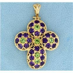 8 ct tw Amethyst and Peridot Cross Pendant